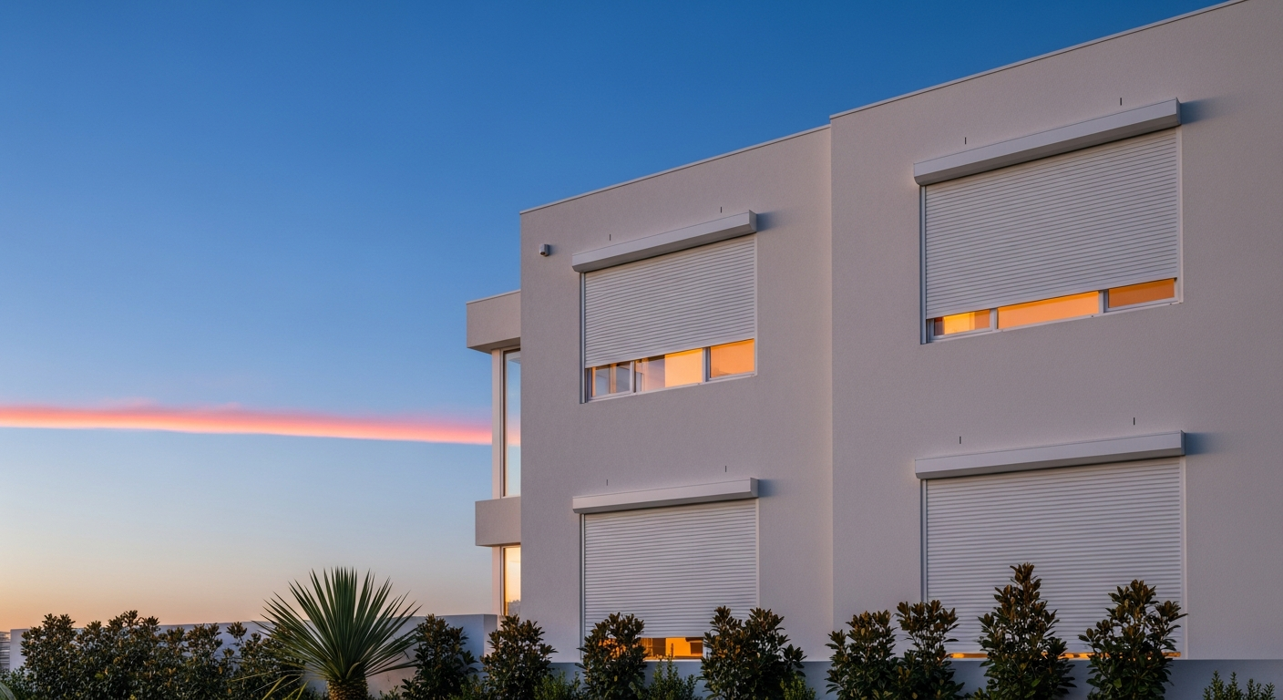 Maison moderne équipée de volets roulants blancs pour un confort optimal